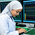**

"A professional female engineer in a fully clothed, modest lab coat and hijab, working on a complex circuit board in a bright, modern laboratory. The background includes advanced equipment and displays showing data visualizations. Perfect anatomy, correct proportions, well-formed hands, proper finger count, natural pose, safe for work, appropriate content, professional, family-friendly, high-quality rendering."

**