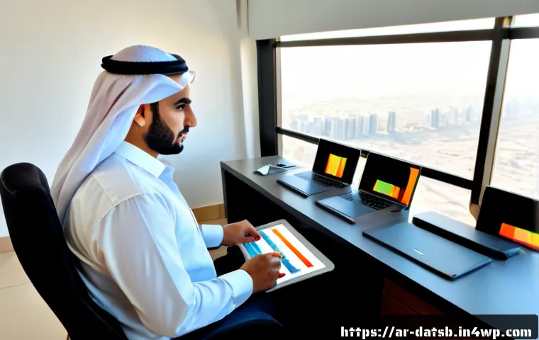 실시간 데이터 처리에서의 사용자 경험 개선 - Photorealistic modern customer support workspace in a Gulf Arab city, an Arab professional wearing m...