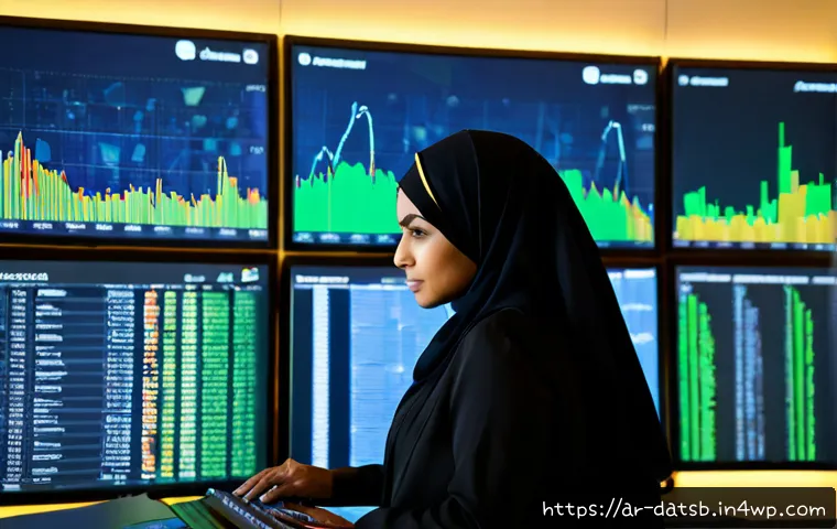 Home 17 실시간 데이터 처리 시스템의 실시간 모니터링 기법 - Photorealistic real-time data operations center in a modern Gulf city, Arab female engineer wearing ...